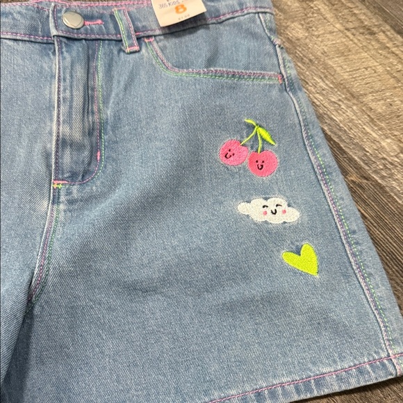 Kids Denim Shorts with Heart and Cherry Designs - Picture 3 of 16
